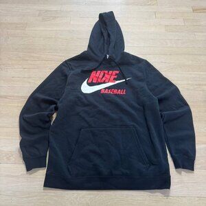 Nike Baseball Swoosh Hoodie Black Red Pullover Hooded Sweatshirt Size L